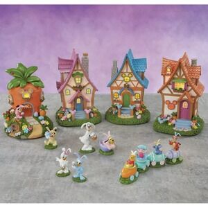 Disney Easter Village Set Lighted Houses & Figures Spring Holiday Decor new